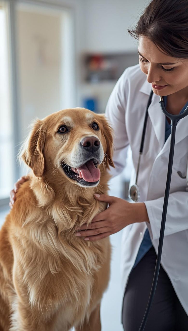 Una veterinaria visita un cane in ambulatorio